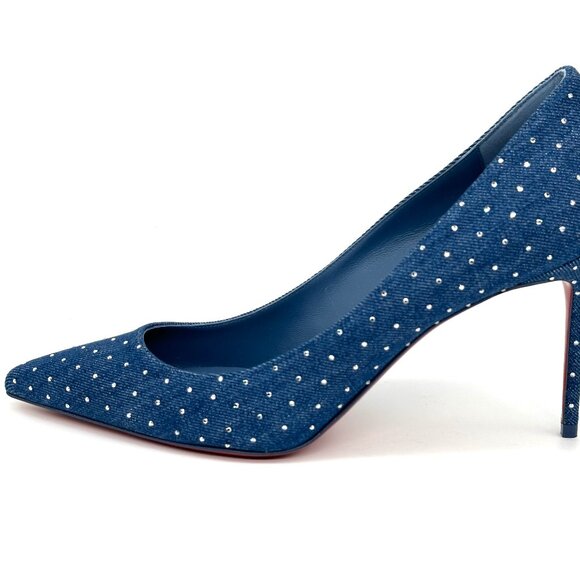 Christian Louboutin KATE PLUM STRASS 85 Crystal Denim Heels Pumps Shoes - Picture 3 of 15